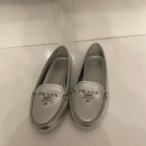 Prada silver driving loafers
